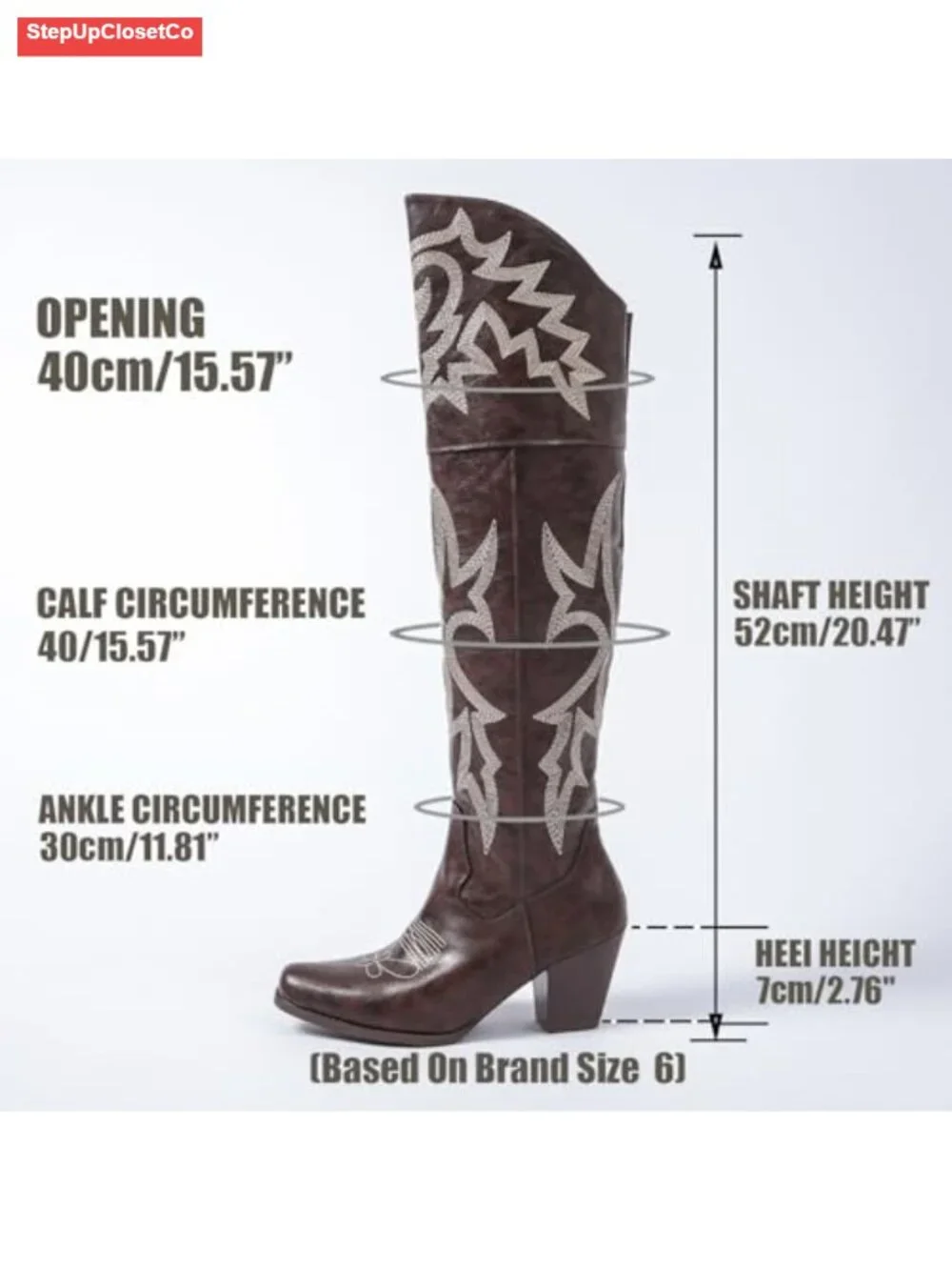 Embroidered Over-the-Knee Cowboy Boots Square Toe PU Leather Chunky Heel